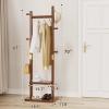 Taitiy Solid Wood Coat Rack, Freestanding Clothing Rack with 2 Shelves Storage & 5 Hooks, Heavy Duty Clothes Rack Stand for Hall, Bedroom, Living Room view 3