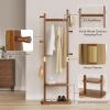 Taitiy Solid Wood Coat Rack, Freestanding Clothing Rack with 2 Shelves Storage & 5 Hooks, Heavy Duty Clothes Rack Stand for Hall, Bedroom, Living Room view 4