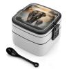 VTCTOASY Bento Box Double Layer Lunch Box with Spoon And Handle Leak-Proof All-in-One Bento Boxes for Adults Elephant in The Fog Lunch Containers Stackable Lunchbox for Dining Out Travel view 1