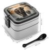 VTCTOASY Bento Box Double Layer Lunch Box with Spoon And Handle Leak-Proof All-in-One Bento Boxes for Adults Elephant in The Fog Lunch Containers Stackable Lunchbox for Dining Out Travel view 2