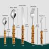 bamboo silverware set for 8,18/8 stainless steel flatware sets cutlery set for dinning,bamboo forks and spoons set (Silver, 40pcs (service for 8)) view 2