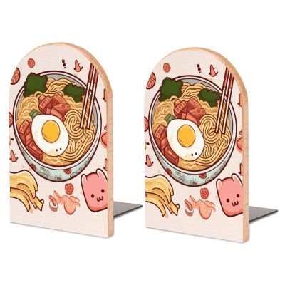 Bookends for Shelves Non-Skid Book Stopper Heavy Duty Bookends Delicious Sweet Ramen Book Ends Suit Books CDs