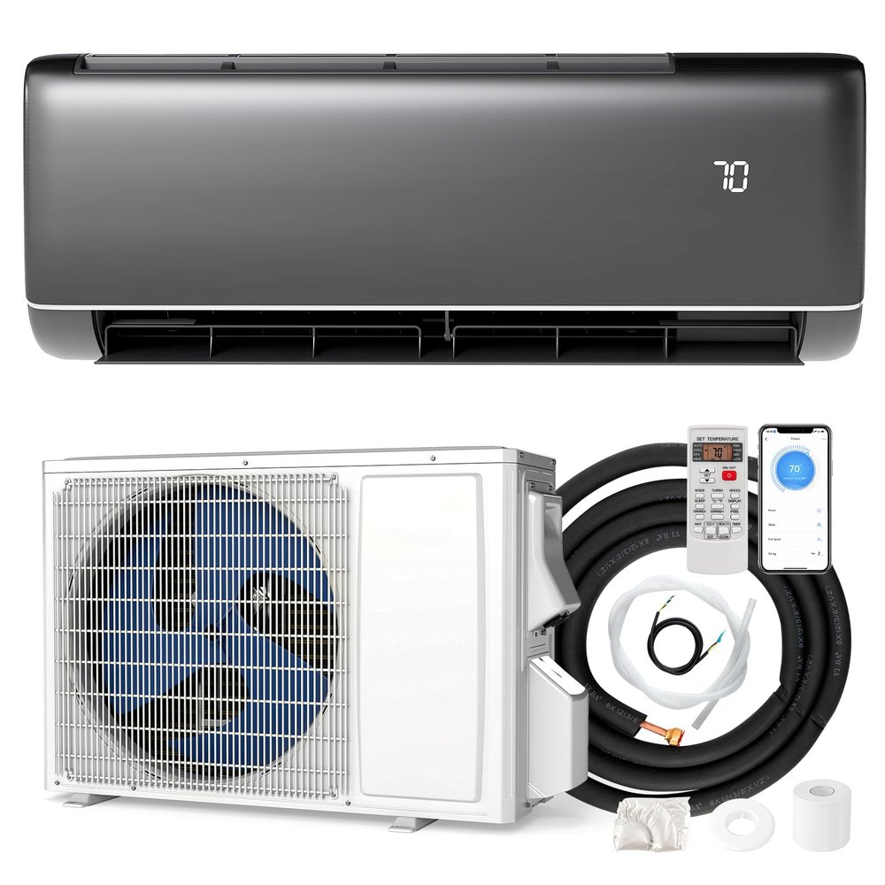 GLACER 9100 BTU Mini Split AC, 20.5 SEER2 115V Energy Saving Ductless Split Air Conditioner Heat Pump with Inverter, Wall-Mounted AC Unit with Installation Kits