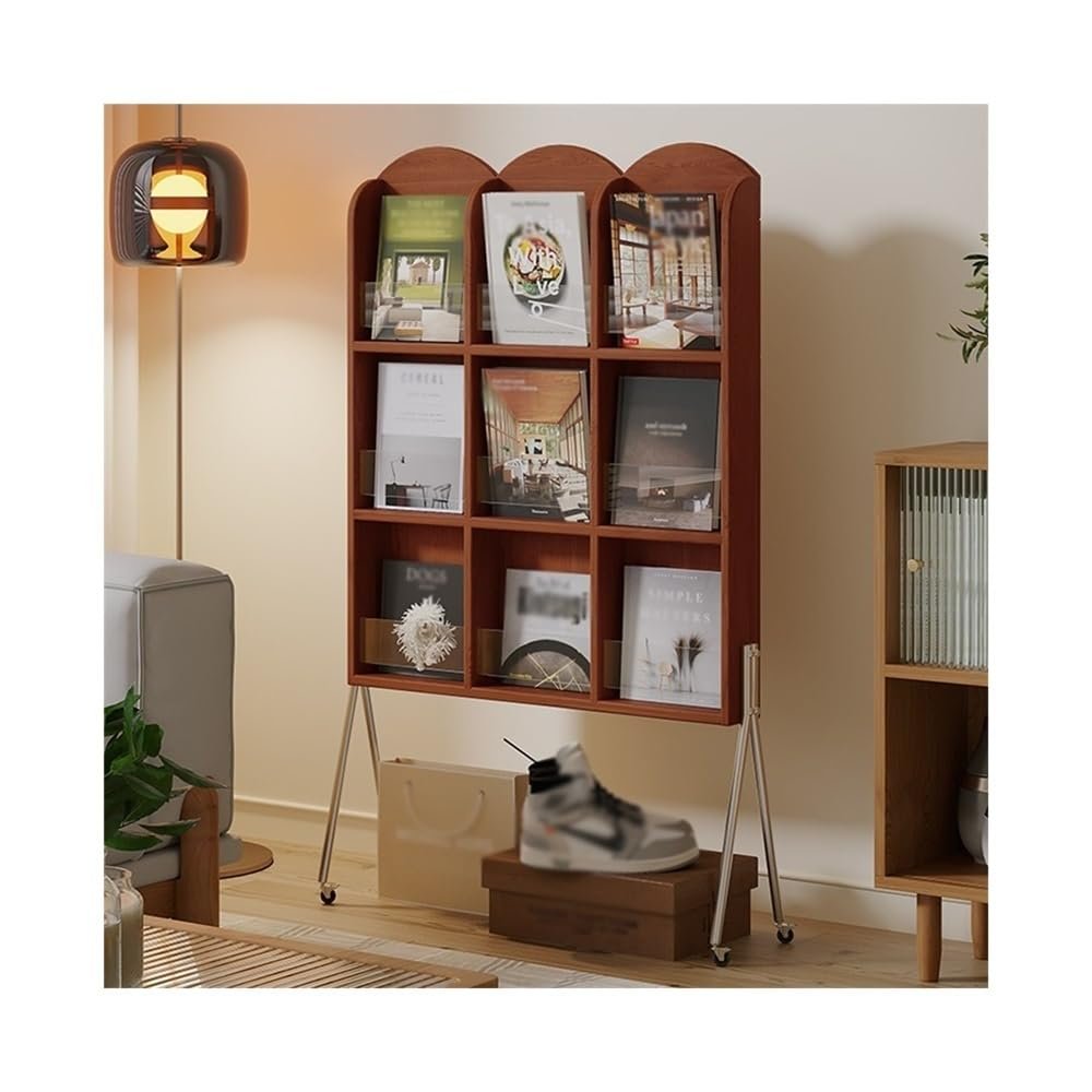 KEG801302 Simple Retro Solid Wood Magazine Rack Balcony Reading Display Rack French Simple Newspaper Storage Rack Bookshelf Office(Walnut)