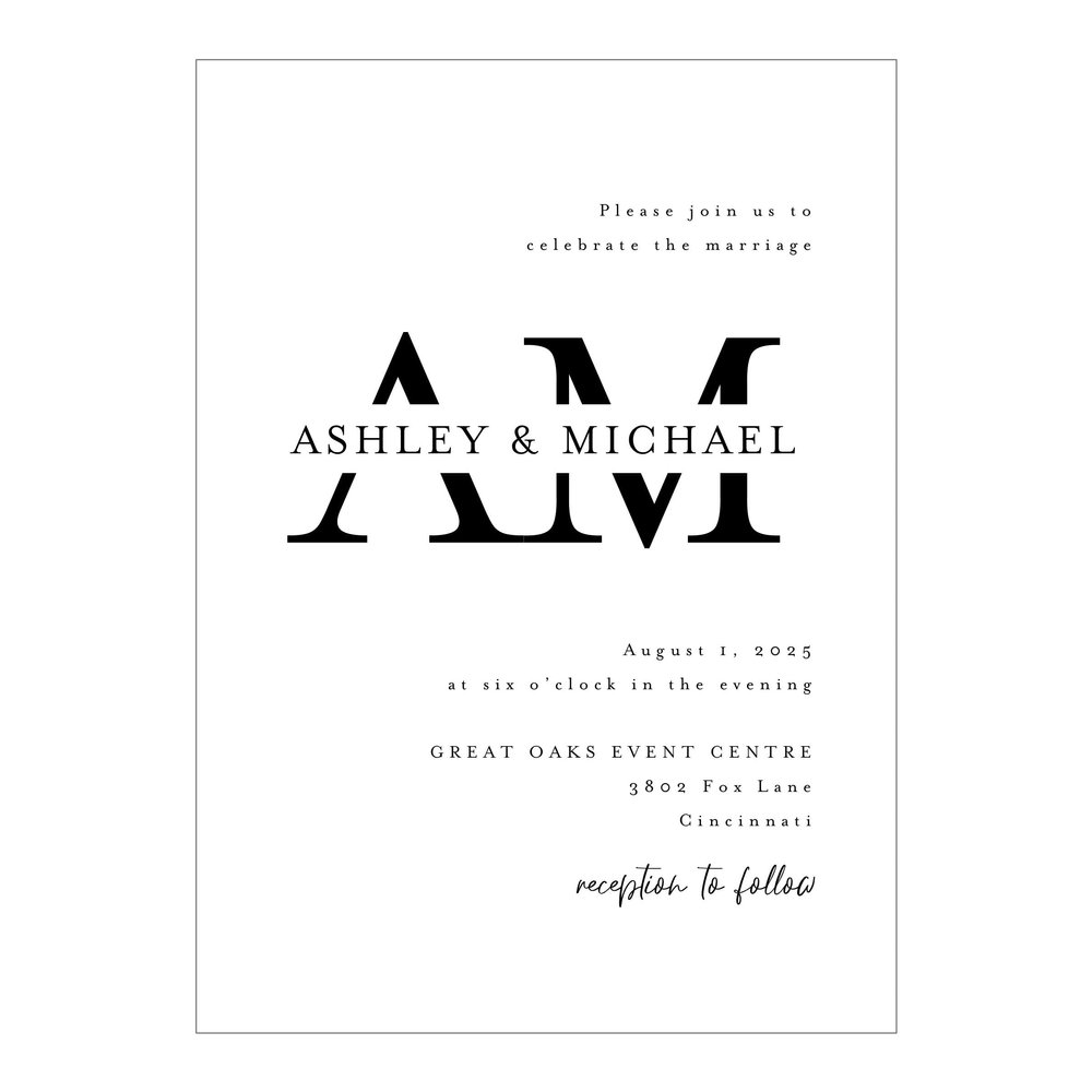 Wedding Invitations Personalized Wedding with RSVP Option Simple Minimalist Names in Monogram Initials Quantity of 50