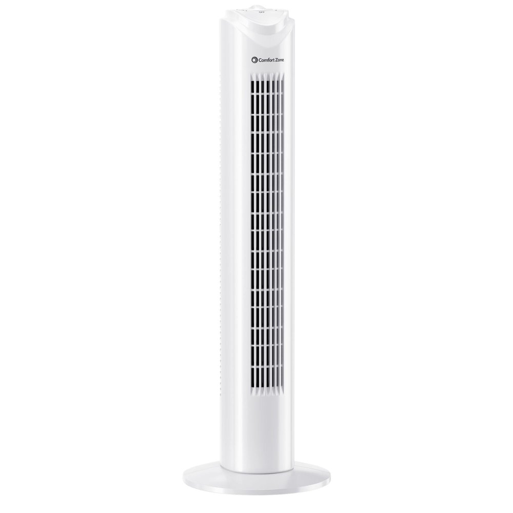 Comfort Zone 32-Inch Oscillating Tower Fan Ultra-Slim Bladeless Design with 3 Speeds, 90 Wide Oscillation & Built-in Carry Handle Quiet Portable Standing Fan for Bedroom, Home, or Office, White