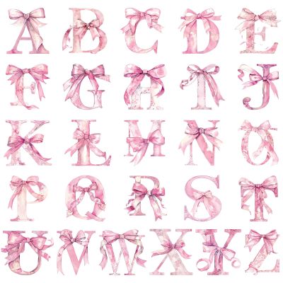 Honoson Pink Bow Alphabet Letter Wall Decals ABC Letter Stickers Name Wall Decal Coquette Peel and Stick Removable Letters Educational Stickers for Nursery Playroom Classroom Bedroom Decor