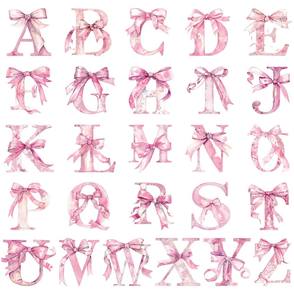Honoson Pink Bow Alphabet Letter Wall Decals ABC Letter Stickers Name Wall Decal Coquette Peel and Stick Removable Letters Educational Stickers for Nursery Playroom Classroom Bedroom Decor