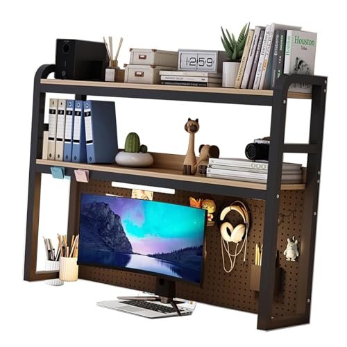 Bookshelf, Office Desk Bookshelf - 2 Tier Desktop Bookcase For Computer Desk, Multifunctional Desktop Display Shelf, Adjustable Desk Bookshelf Organizer Rack, for Office, Home, Dormitory Decoration(A,