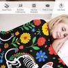 Soft Couch Throw Blanket, Day of The Dead Black Cat Rose Sugar Skull Skeleton Cozy Air Conditioning Blanket for Men and Women view 3