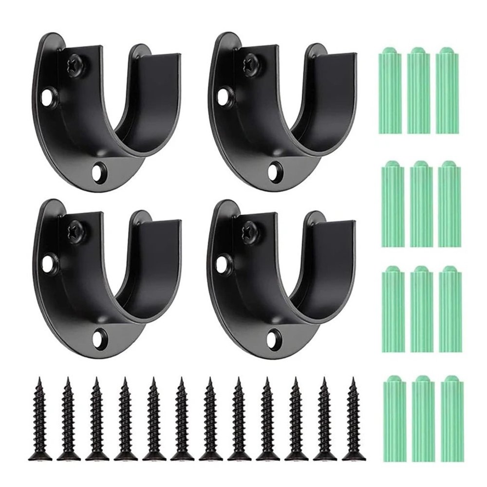 Flange Rod Holder Stainless Steel Closet Rod Brackets U-Shaped Shower Curtain Rod Pole End Supports Adjustable 4Pcs(Black 27mm x 4)