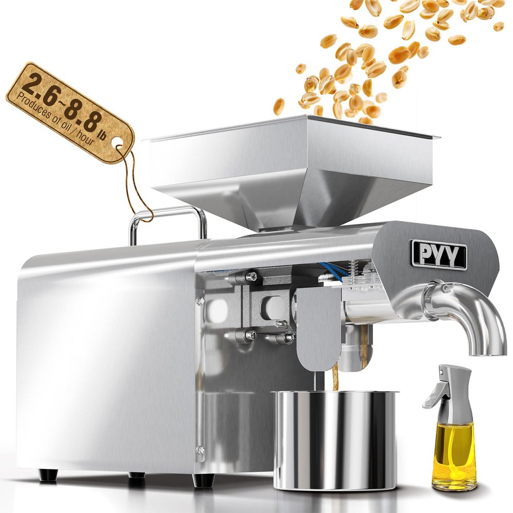 PYY Oil Press Machine - Automatic Electric Oil Maker for Home Commercial, 750W Cold & Hot Press Seeds Nuts Oil Expeller Press Mill, Stainless Steel Household Oil Maker for Peanuts