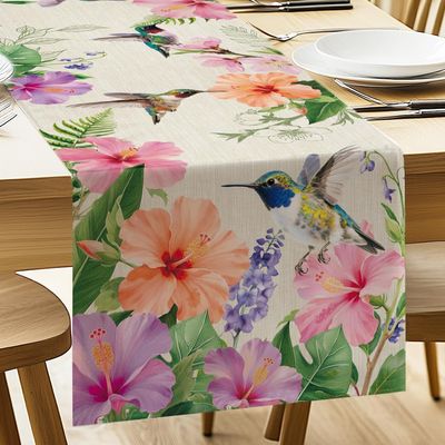 ANATTASOUL Hummingbird & Hibiscus Table Runner for Home Kitchen Decor