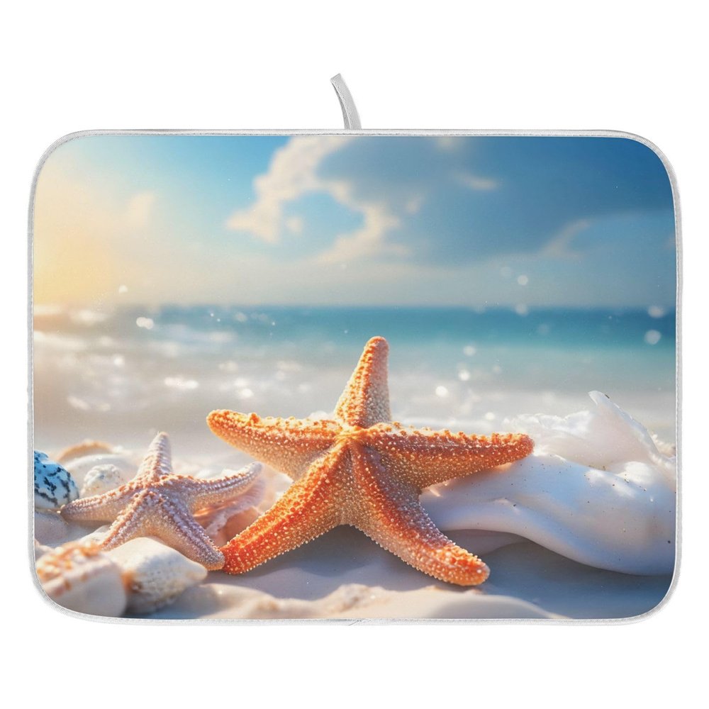 ALAZA Starfish Sand Beach Wave Sea Dish Drying Mat 18" x 24" Absorbent Polyester Hide Stain for Kitchen Counter Coffee Bar Countertops
