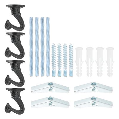 PATIKIL Swag Hooks, 4 Pcs Heavy Duty Ceiling Hooks with Hardware Installation Wall Fixing Ceiling Hangers for Hanging Plants Chandeliers, Black