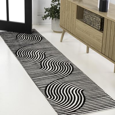 JONATHAN Y Hallie High-Low Curve Black/White 2x8 Indoor Runner Rug, Minimalist Geometric, Modern, Non-Shedding, Stain Resistant for Bedroom, Living Room, Kitchen (SCN100F-28)