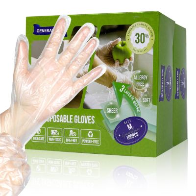 GENERALCARE Disposable TPE Cooking Gloves, Ideal for Cleaning and Food Prep, Latex & Powder Free, Food safe (2 * 100PCS, Large)