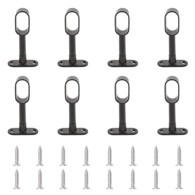 INCREWAY 8 PCS Oval Wardrobe Rod Support Black Zinc Alloy Ends Adjustable Hollow Rod Bracket with Screws for Bedroom & Bathroom & Kitchen