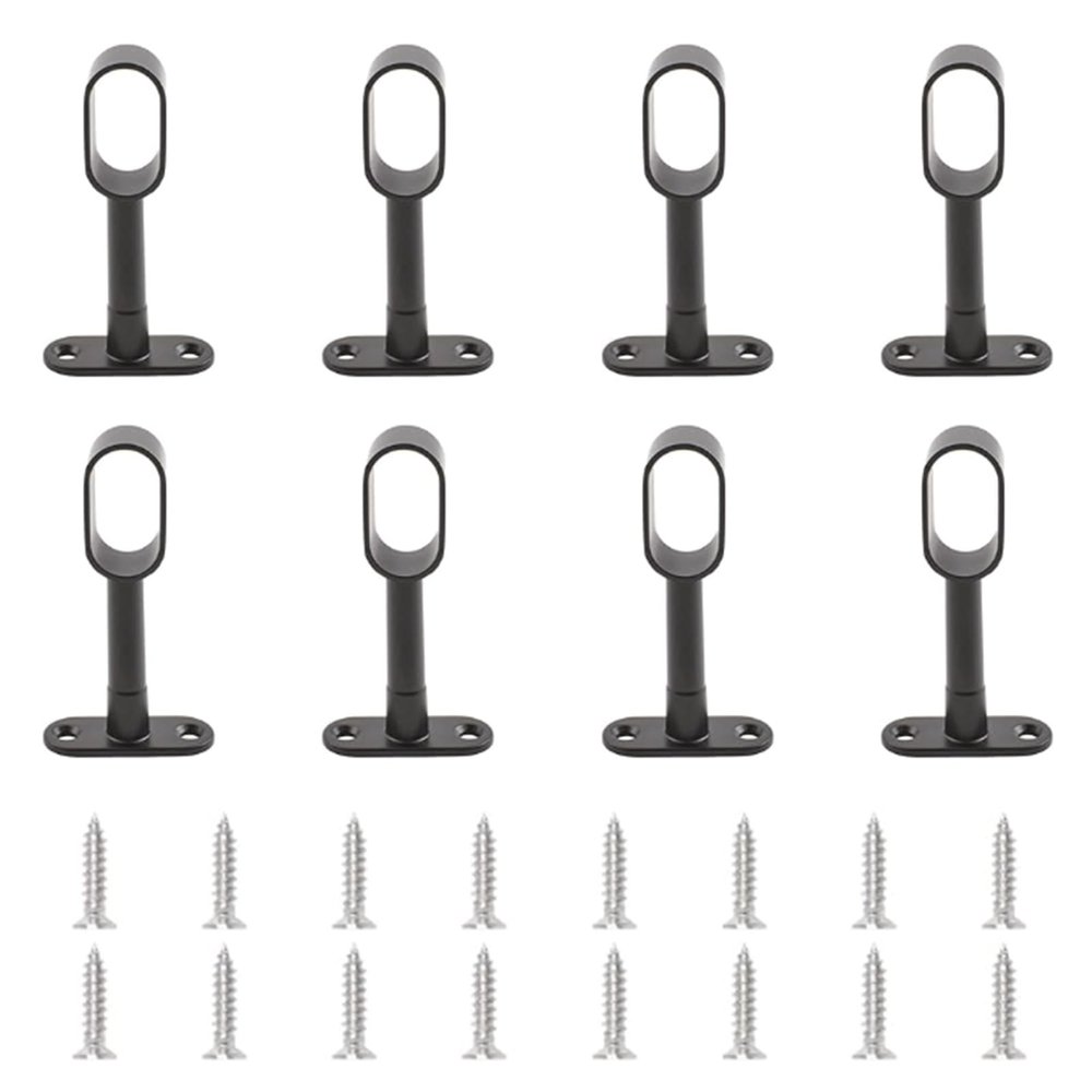 INCREWAY 8 PCS Oval Wardrobe Rod Support Black Zinc Alloy Ends Adjustable Hollow Rod Bracket with Screws for Bedroom & Bathroom & Kitchen