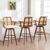 Counter Height Bar Stools Set of 3 - 26 inch Kitchen Island Stools with Rattan Back, Curved Arms, Walnut Craftsmanship,Faux Leather, Swivel CounterStools for Kitchen/Island (27" Seat Height, Beige) view 1