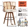 Counter Height Bar Stools Set of 3 - 26 inch Kitchen Island Stools with Rattan Back, Curved Arms, Walnut Craftsmanship,Faux Leather, Swivel CounterStools for Kitchen/Island (27" Seat Height, Beige) view 2
