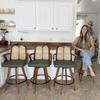 Counter Height Bar Stools Set of 3 - 26 inch Kitchen Island Stools with Rattan Back, Curved Arms, Walnut Craftsmanship,Faux Leather, Swivel CounterStools for Kitchen/Island (27" Seat Height, Beige) view 4