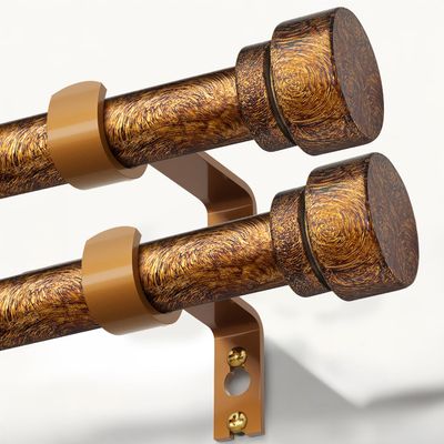 Lootkell 2 Pack Retro Gold Curtain Rods Set for Windows 48 to 84 Adjustable Length Heavy Duty 1" Diameter Window Curtain Rod with Decorative Finials for Outdoor Bedroom Kitchen Living Room Farmhouse
