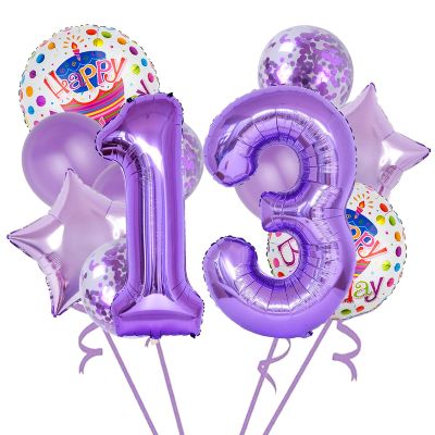 12 pcs Foil Purple Balloons 13 Year Old for 13th Birthday Party Supplies Decoration,Confetti Balloon Kids Party Balloons Birthday Party Supplies 13 Years Old Birthday Balloon for Kids (13th, Purple)