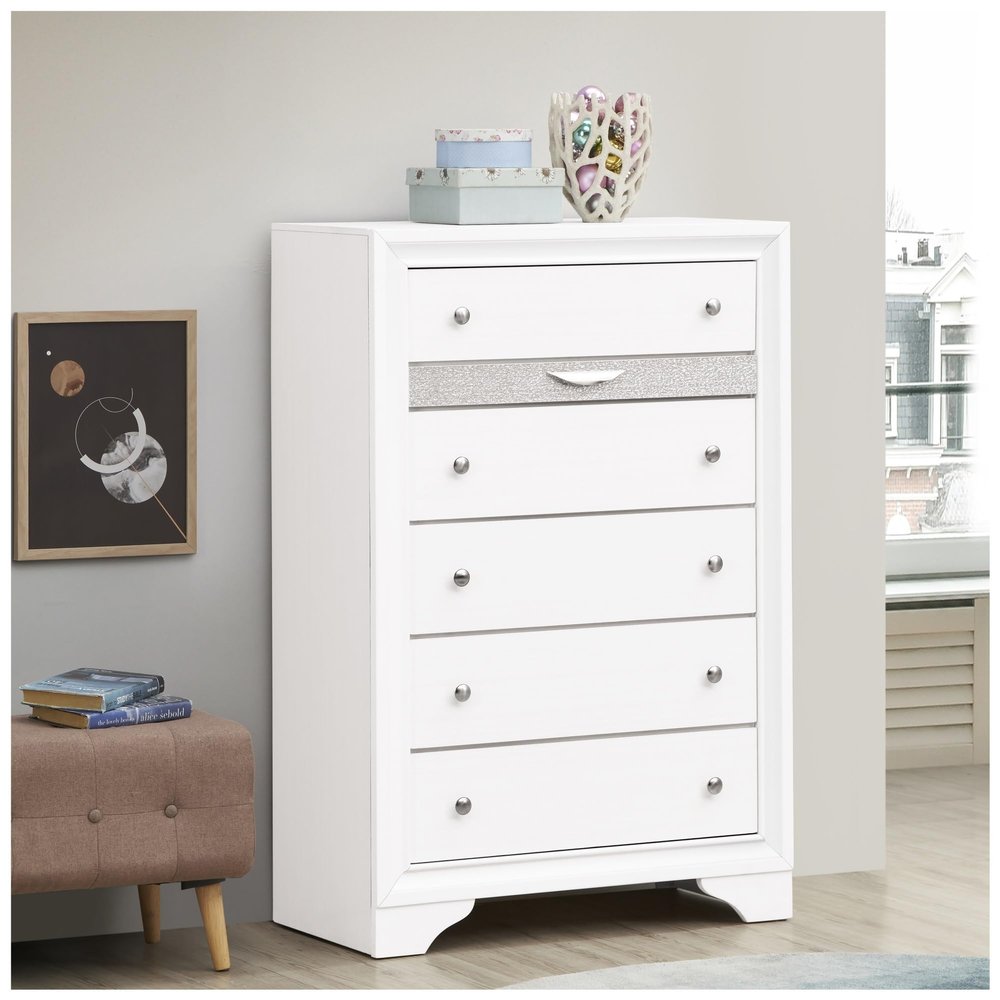 5 Drawer Storage Chest with Jewelry Box, Living Room Decorative Cabinet,Easy to Install