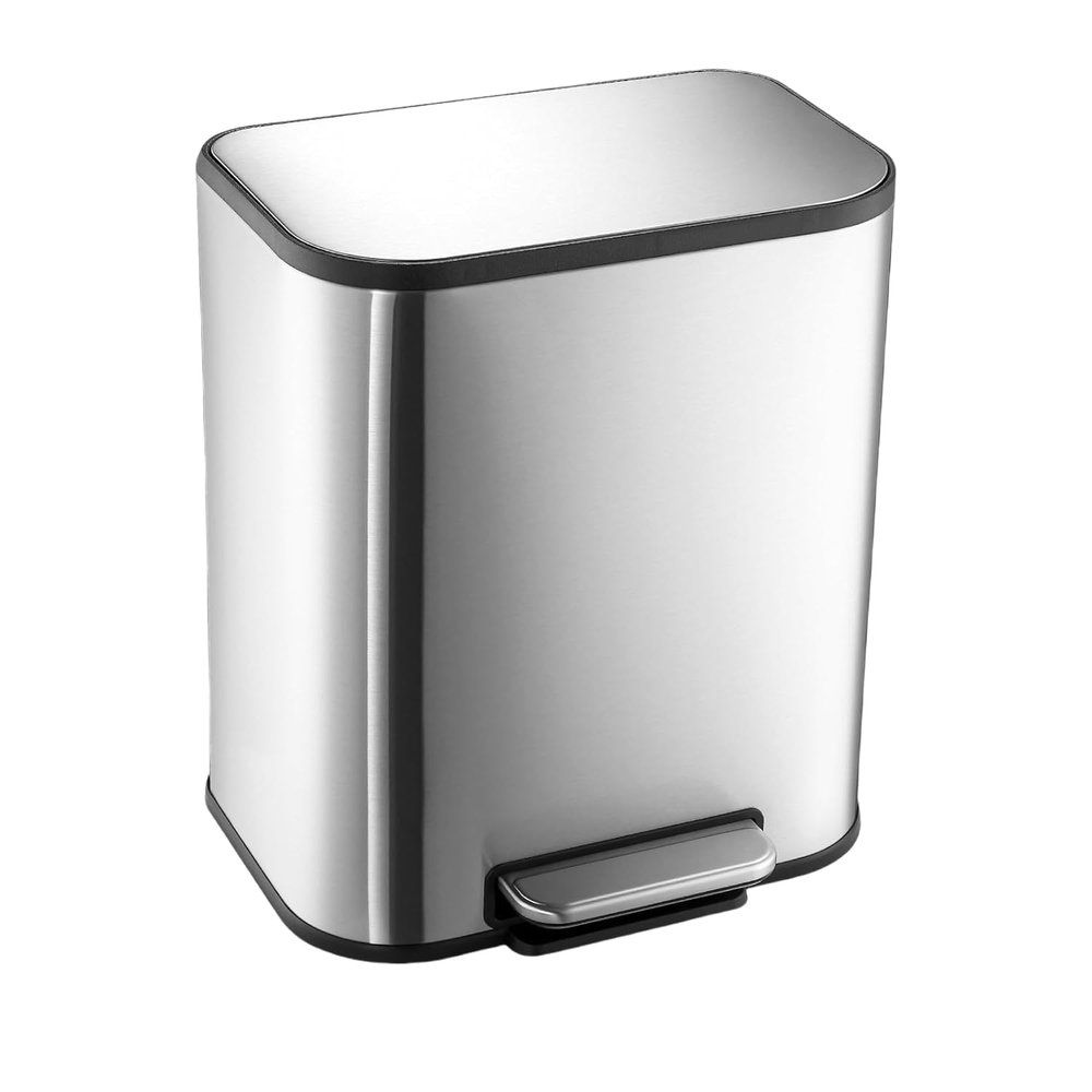 20L Matte Black Stainless Steel Step Trash Can with Inner Liner - Fingerprint Resistant Finish with Lid, Step-On Pedal and Inner Bucket, Rectangular for Kitchen, Office