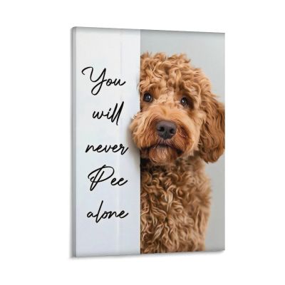 Funny Bathroom Wall Art Goldendoodle You Will Never Pee Alone Canvas Poster Print Funny Bathroom Signs Pictures Dog Lovers Computer Room Ideas Wall Decor 24x36inch Framed