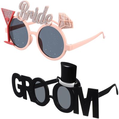 2Pcs Bride Groom Sunglasses Funny Glitter Party Props for Wedding Hen Bachelorette Shower Favors