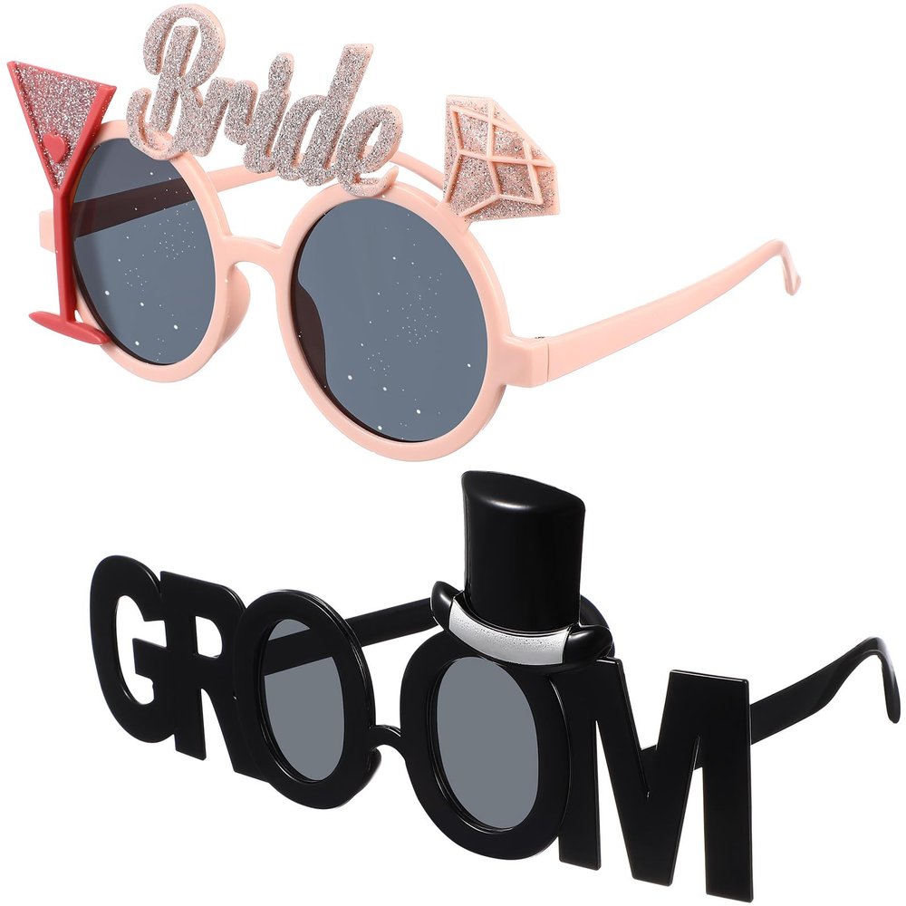 2Pcs Bride Groom Sunglasses Funny Glitter Party Props for Wedding Hen Bachelorette Shower Favors
