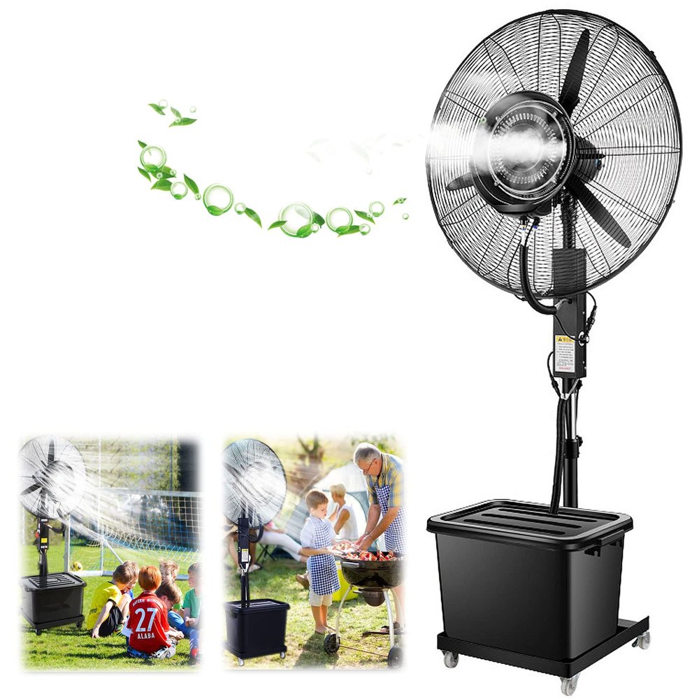 Adjustable Height Misting Fan, 3 Cooling Speeds with 11.5 Gallon Tank, Pedestal Fan for Backyards, Patios and More, 90 Oscillating, Black (81cm/31.9in)