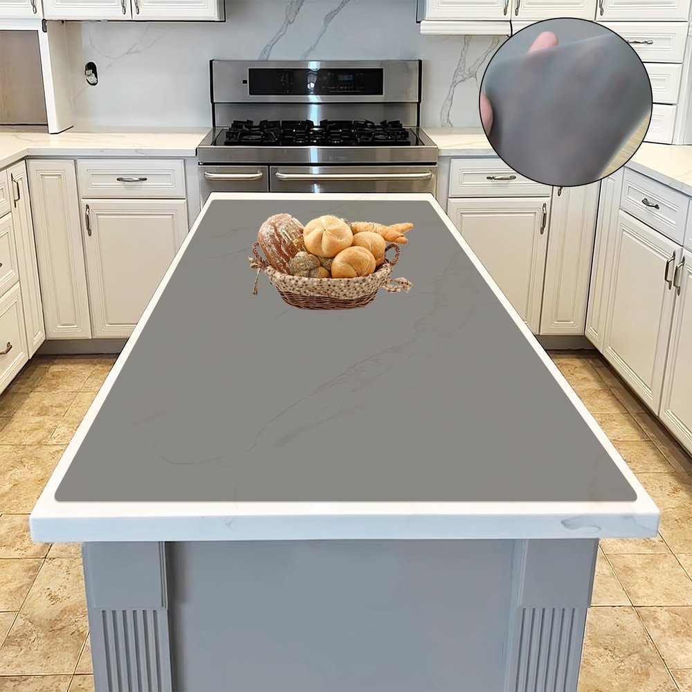 47.3''x23.6''(120cmx60cm) Extra Large Silicone Mat for Kitchen Counter, 1.5MM Thick Non-Slip Heat Resistant Countertop Protector, Waterproof Durable Kitchen Mat for Countertops, Translucent Black