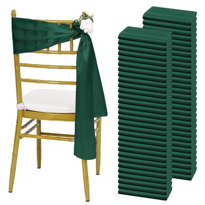 Lykoow 100 Pcs Satin Chair Sashes 7x78 inch Emerald Green