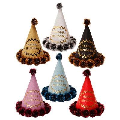 Ciieeo 6pcs Birthday Gilding Paper Party Hats with Elastic Rope for Events