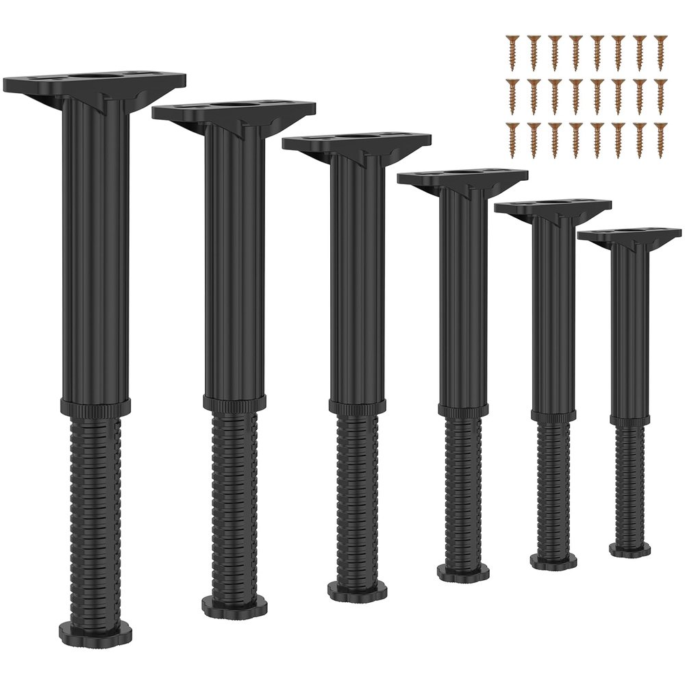 LZVXTYM 6 Pcs Bed Support Legs, 7.6"-12.6" Bed Frame Center Support Legs with Wider Base, Heavy-Duty Adjustable Risers Replacement for Box Spring, Platform, Slats, Furniture