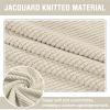Jacquard Ottoman Covers Slipcover for Footstool Pouffe Foot Stool Stretch Fit Square Rectangle Round Small Large Bar Footrest Protector Cover with Elastic Bottom Washable Customizable(Beige White,45x8 view 3