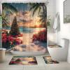4 Pcs Christmas Beach Shower Curtain Set Xmas Tree Palm Trees Red Floral Tropical Coastal Winter Hawaii Seacoast Modern Bathroom Decor Bath Mat Toilet Cover Mat U Mat with 12 Hooks view 1