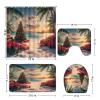 4 Pcs Christmas Beach Shower Curtain Set Xmas Tree Palm Trees Red Floral Tropical Coastal Winter Hawaii Seacoast Modern Bathroom Decor Bath Mat Toilet Cover Mat U Mat with 12 Hooks view 3