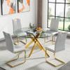 5-Piece Round Dining Table Set, 47.25" Tempered Glass Kitchen Table Chairs Set of 4, Gold Dining Room Table with White Leather Upholstered Chairs,Space Saving Furniture for Dining Room Kitchen view 1