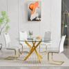 5-Piece Round Dining Table Set, 47.25" Tempered Glass Kitchen Table Chairs Set of 4, Gold Dining Room Table with White Leather Upholstered Chairs,Space Saving Furniture for Dining Room Kitchen view 2