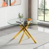 5-Piece Round Dining Table Set, 47.25" Tempered Glass Kitchen Table Chairs Set of 4, Gold Dining Room Table with White Leather Upholstered Chairs,Space Saving Furniture for Dining Room Kitchen view 3