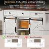 53.7" Farmhouse Kitchen Island with Power Outlet, 2 Sliding Barn Door Kitchen Storage Island with Drop Leaf, Spice Rack Rolling Kitchen Cart on Wheels,for Kitchen view 4