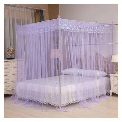 RUIXTZHONG Bed Canopy Three Door Palace Household Mosquito net, Bedroom Bracket Holder(Purple Flower,1.8mx2.0m)