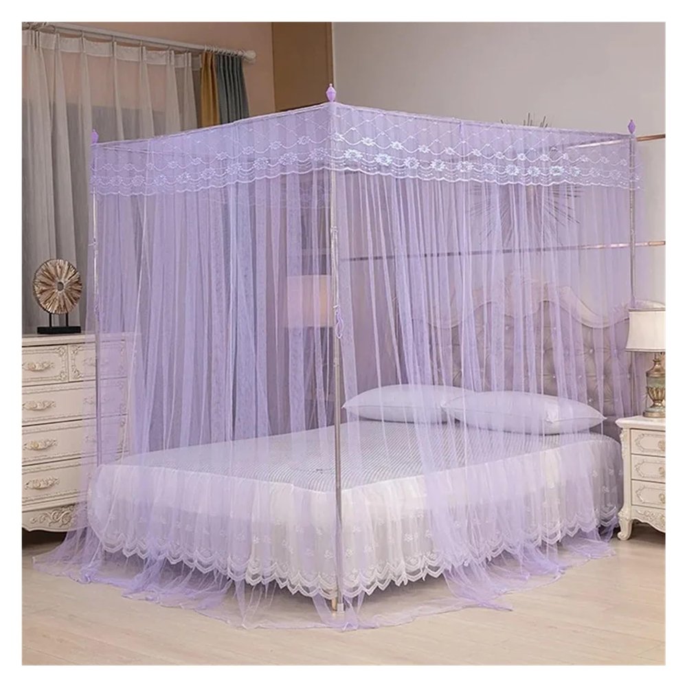 RUIXTZHONG Bed Canopy Three Door Palace Household Mosquito net, Bedroom Bracket Holder(Purple Flower,1.8mx2.0m)