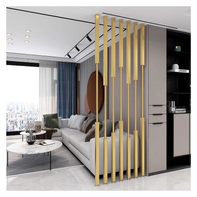 YLLFFLL Custom Size Gold Metal Wall Partition Post No Drilling, 8 Pack Floor to Ceiling Room Divider Pole, Hallway Stairs Living Room Offices Modern Wall Seperators for Room(Style2,4.2ft(50.4in))