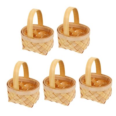 HEALEEP 5Pcs Miniature Woven Rustic present Boxes with Handle for Party Favors Candy Storage and Flower Girl Use Portable and Design for Weddings