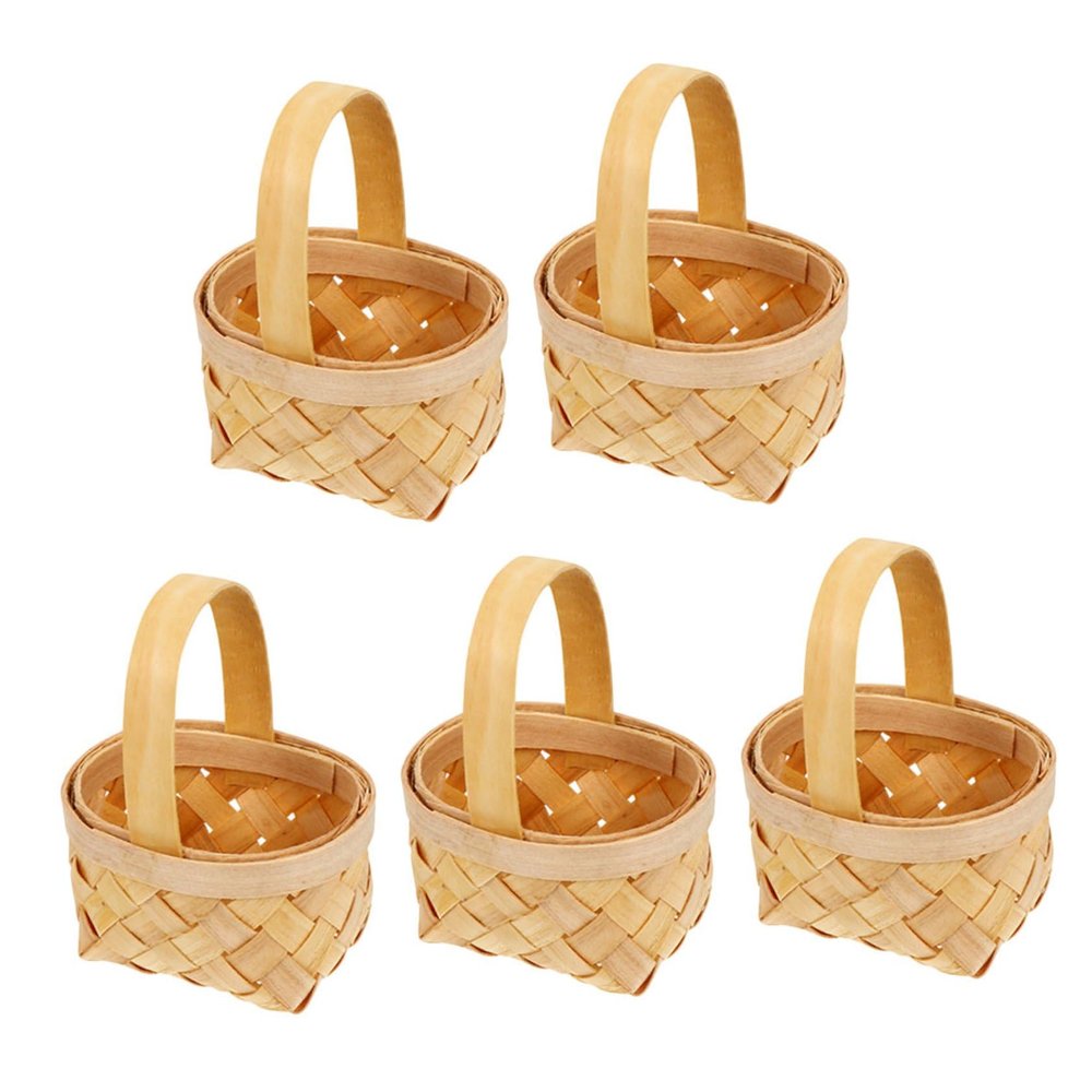 HEALEEP 5Pcs Miniature Woven Rustic present Boxes with Handle for Party Favors Candy Storage and Flower Girl Use Portable and Design for Weddings